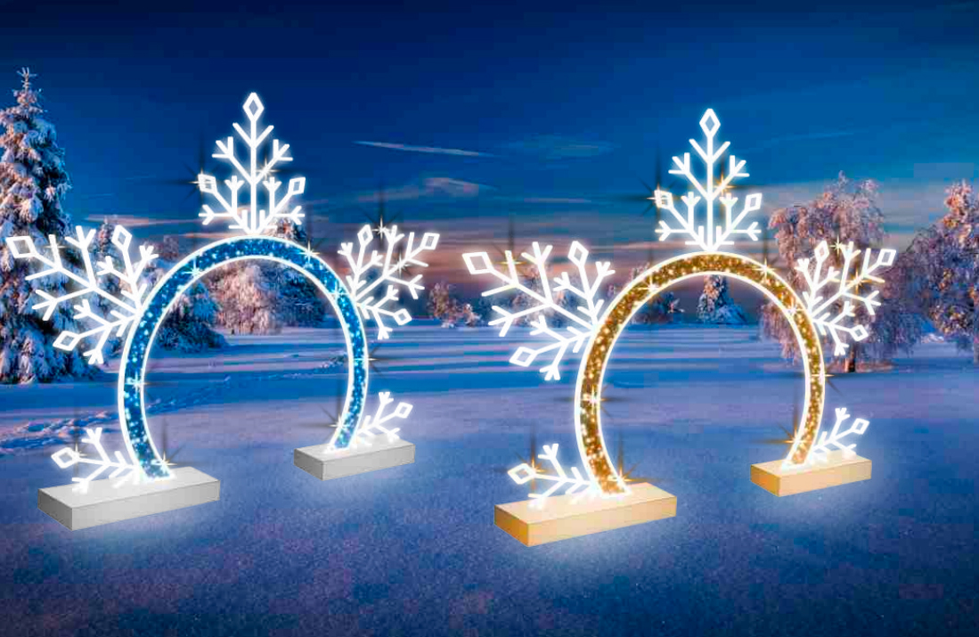 Арка световая "Снежинка" 3D на подиуме из композита 4м