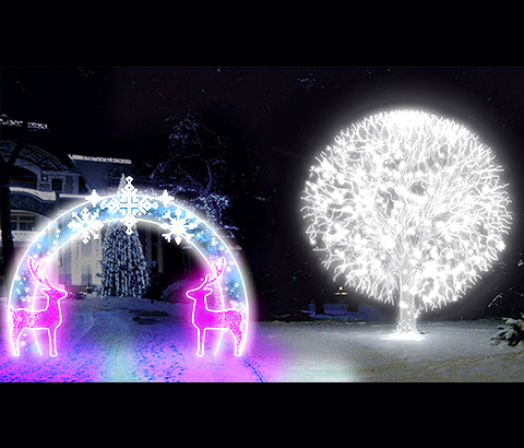 Арт инсталляция Светодиодная 3d на металлическом каркасе Арка и Оливковое дерево