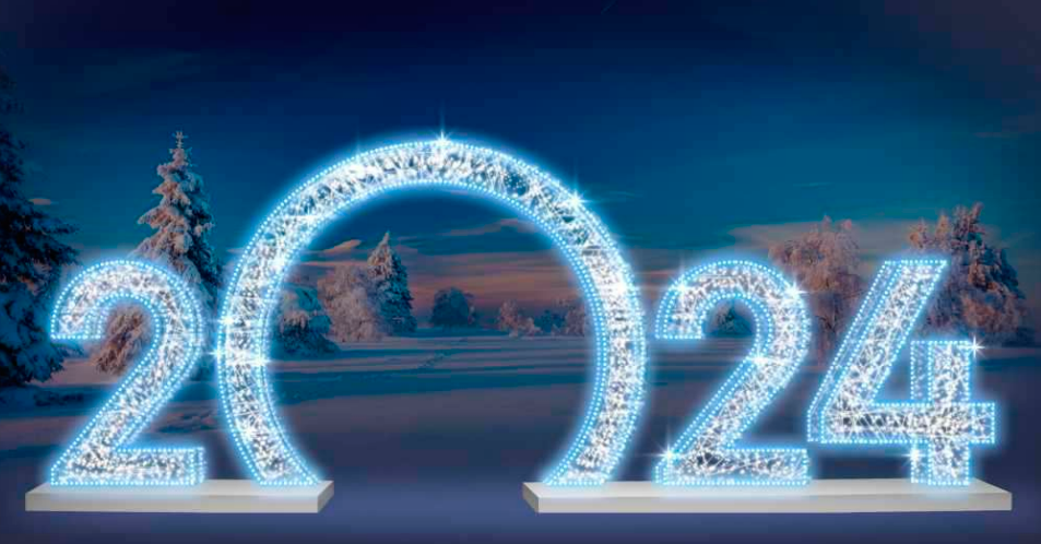 Надпись световая цифры 2024 на металлическом каркасе /каркасе из алюминия 1,5х4м 